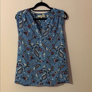 LOFT Blue and Red Paisley Blouse